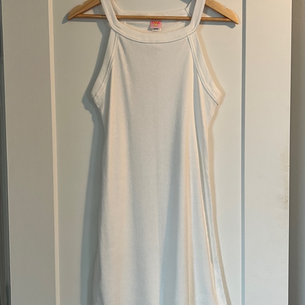 VENUS Ribbed White Tank Top Dress